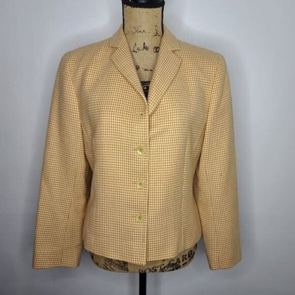 Vintage Yellow Houndstooth Plaid Wool Fitted Blazer - Picture 14 of 14